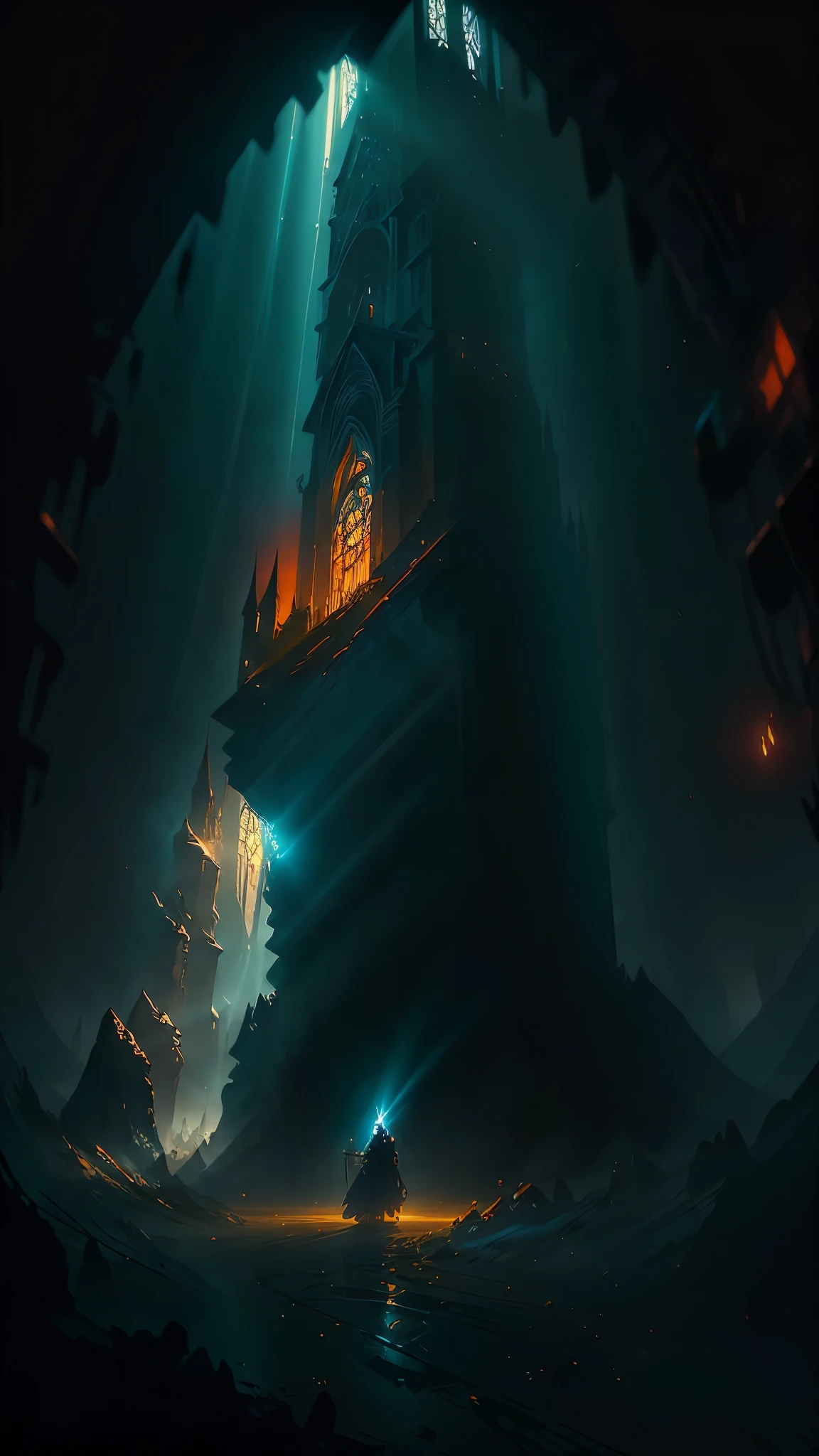 In the enchanting style of Greg Rutkowski, Jesper Ejsing, Raymond Swanland, and Alena Alexandra, this image comes alive with volumetric fog, god rays, and high contrast. Vibrant colors and vivid hues saturate every pixel, reaching new heights in a Gothic masterpiece. The wide-angle portrait orientation invites the viewer into a world of mystery and wonder, where every detail is meticulously crafted.

God rays pierce through the thick fog, casting rays of golden light that dance across the landscape. The volumetric effect gives the scene depth and dimension, making the viewer feel as if they're right