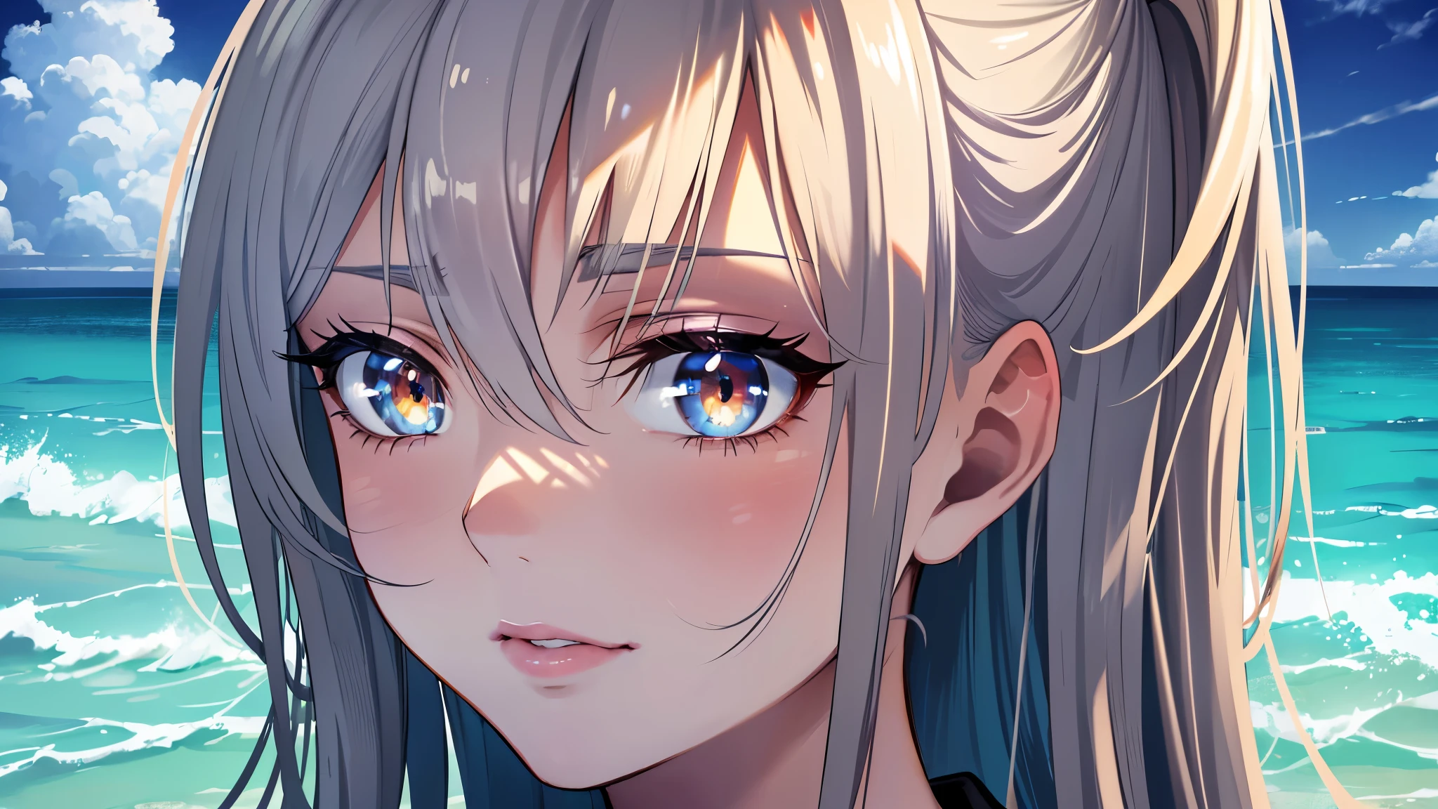 (best quality,ultra-detailed,highres:1.2),realistic,long-legged girl,(beautiful detailed eyes and face,high-resolution eyes),(beautiful detailed lips,high-resolution lips),(extremely detailed eyes and face:1.1),(long eyelashes:1.1),half-elf,model figure,(ash-colored ponytail:1.1),sexy pose,stormy beach,beach scene,graceful,wavy hair,stormy atmosphere,stormy sky,dramatic lighting,vivid colors,concept art style