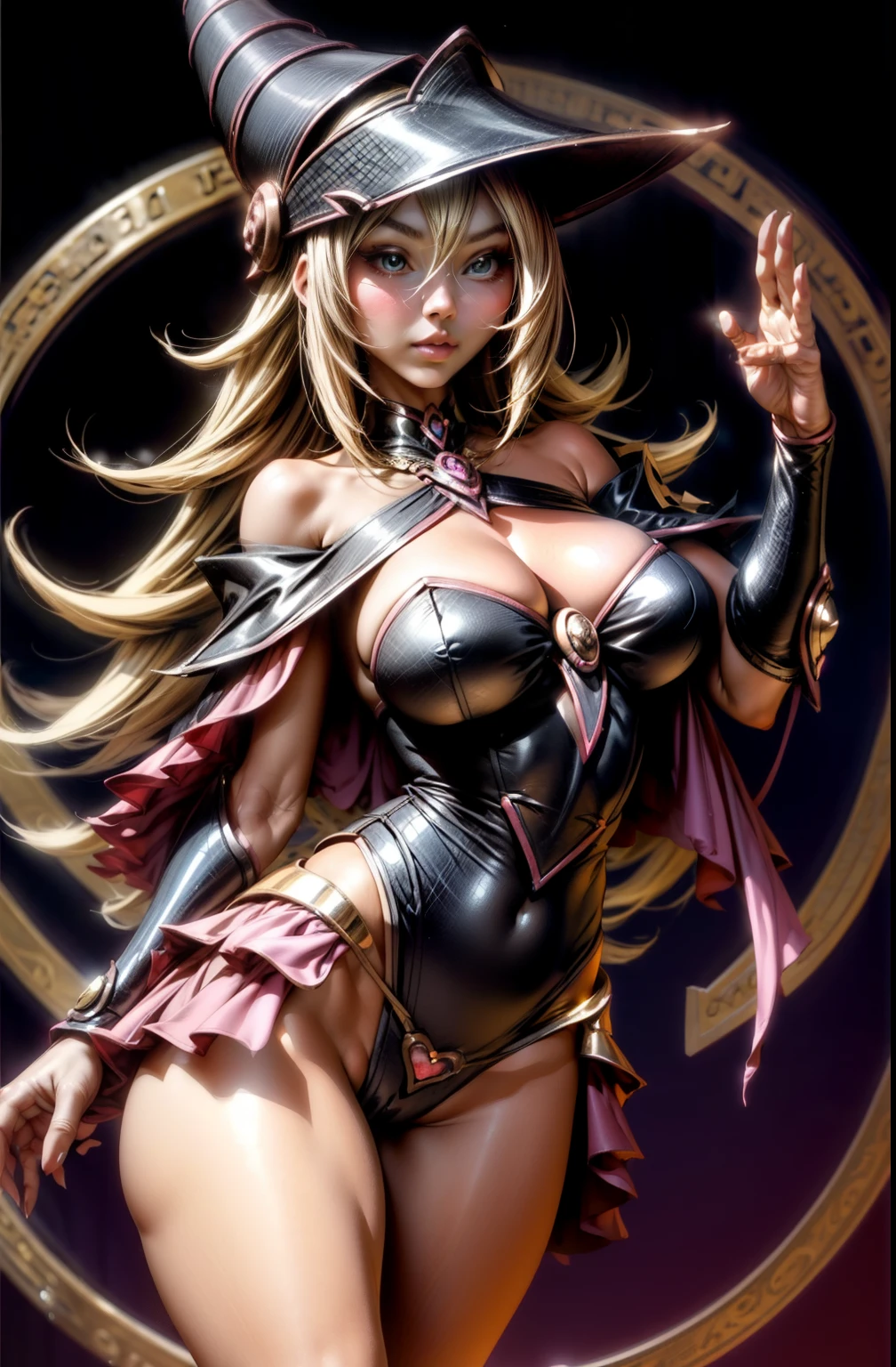 Mago Oscuro Gils. Levitando entre sus piernas, Pose Sujestiva, ???? y inocente. Background of hearts and magic in circles...... Wink an eye and blow a kiss. Hermosa y coqueta