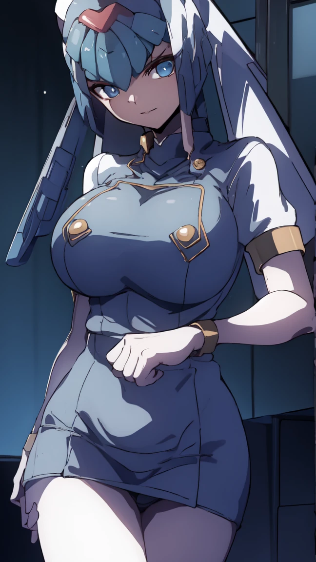  sonrojarse  , Nurse outfit , Blue eyes, Glasses