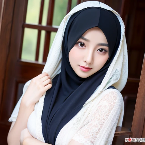 Super Beautiful Chinese girl big hijab big tits shy covering her nipples tits with hands
