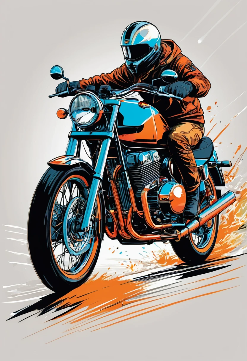 In this high-resolution, Best image quality, wir sehen ein faszinierendes Kunstwerk im Comic-Stil. Das Design zeigt ein bezauberndes Motorrad . This masterpiece of vector graphics shows the creativity and attention to detail, Perfect for a t-shirt design or sticker art. The artist's skillful use of lines and contours underlines the character's unique personality, while the bright colors provide an exciting element. With its seductive charm and flawless execution, Diese Illustration ist wirklich ein Meisterwerk.