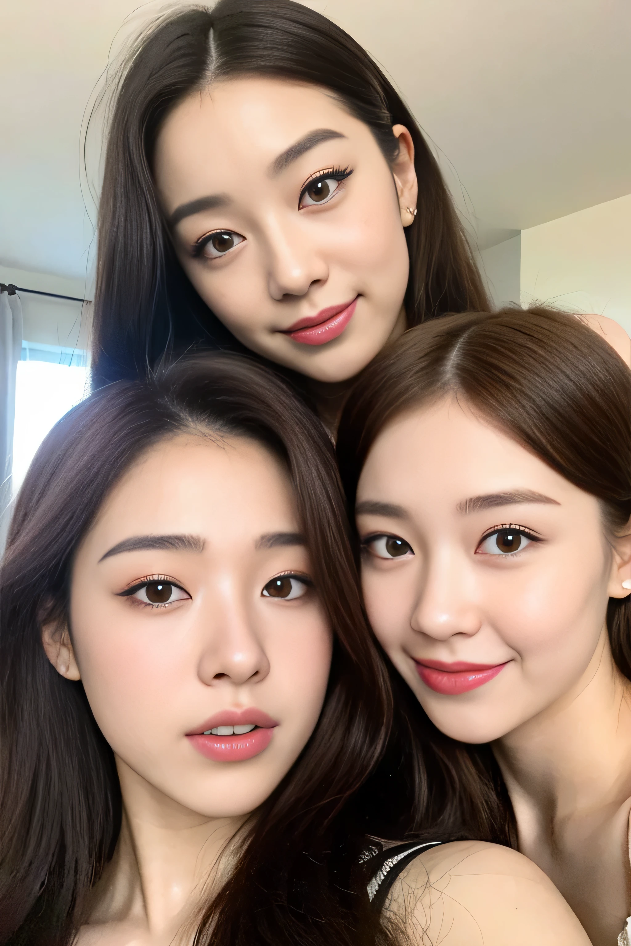 Make the face of a imaginary daughter of Alex Lawther(Actor) and BLACKPINK's Jisoo(Kpop star). She is 19-year-old girl who has green eyes and pinkish-brown hair and world top-class bueaty, is seductive smiling cutely. But she looks more like a caucasian than Asian.