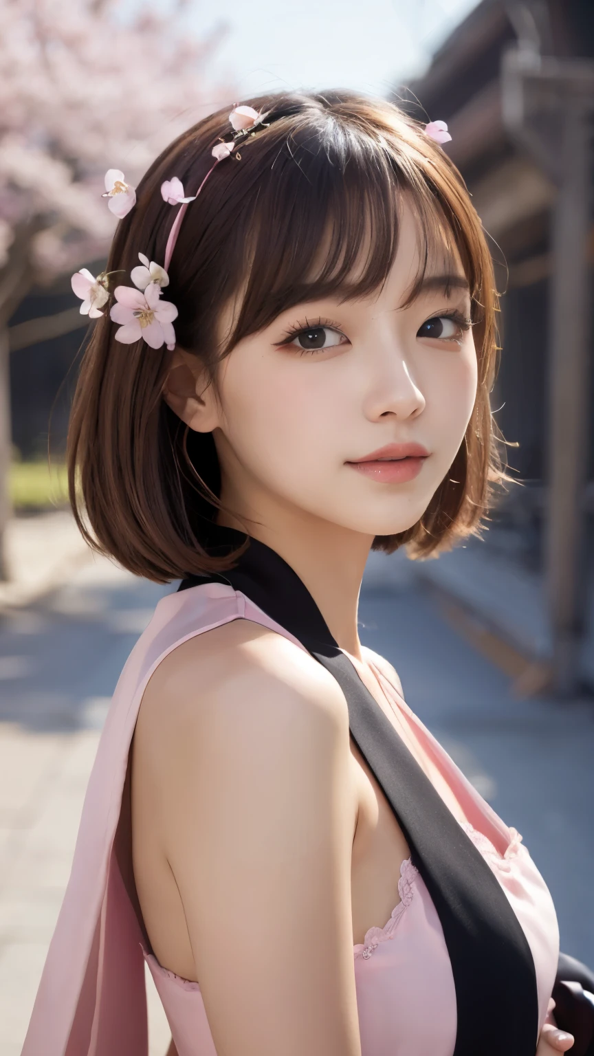 masterpiece, 4k, Bokeh, beautiful face, (multiple girls:1.4), Harem, group photo, Cat ear, medium bob hair, Pink , graduation, looking at the viewer, cherry blossoms, Upper body shot,