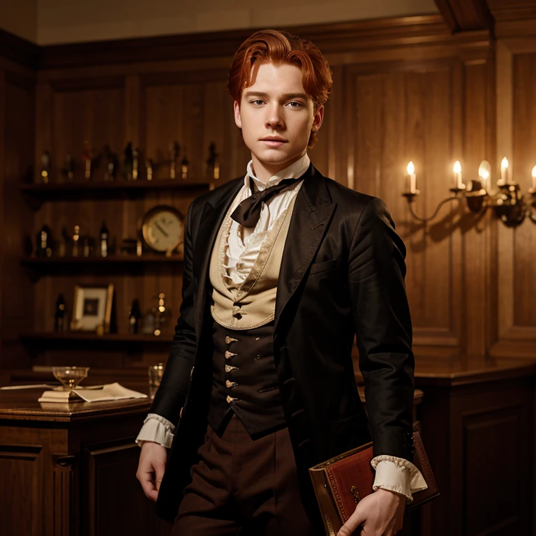 19 year old redheaded Tycoon man in 18th century clothes 