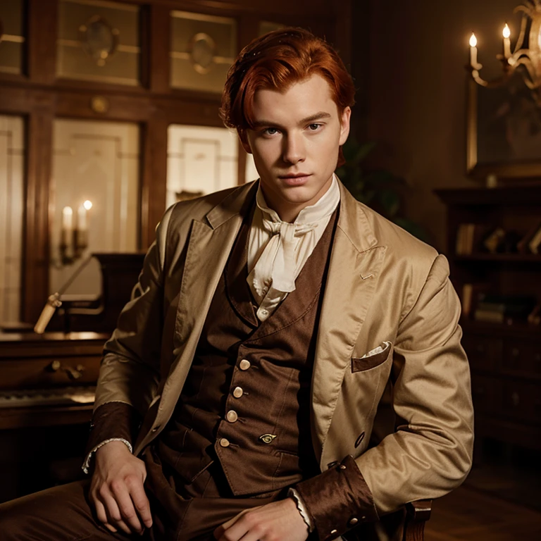 19 year old redheaded Tycoon man in 18th century clothes