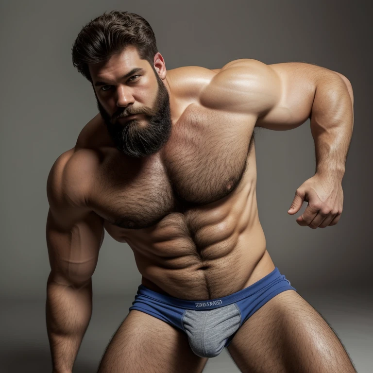 solo, male, werewolf, wolf, canine, broad, sturdy, hefty, big, mature male, muscular, facial hair, beard, embarrassed, sweet, cute, chest hair, stomach hair, happy trial, grey fur, blue eyes, body hair, half-body, looking at down at self, boxers, tight boxers, torn boxers, fluffy body, big bulge, white background, by mystikfox61, by darkgem, by glitter trap boy, by bebebebebe, by doooo2424, by null-ghost