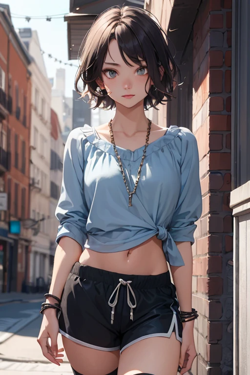 (Boy1) blue nike blouse and chic shorts with chains,((Best quality),(perfect face),(nice photo)