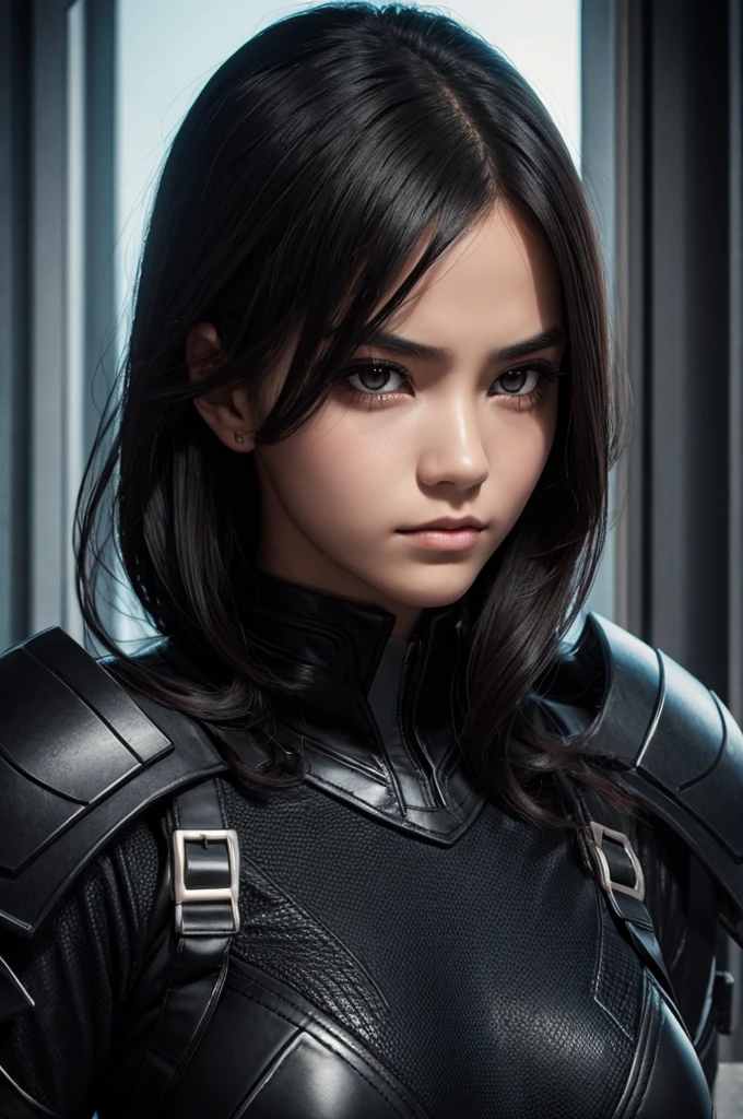 girl(1.6) , super villain, half mask , red eyes, detaleid face, x23,fight possition black hair, beautiful, sexy, killer, ,background in sweden