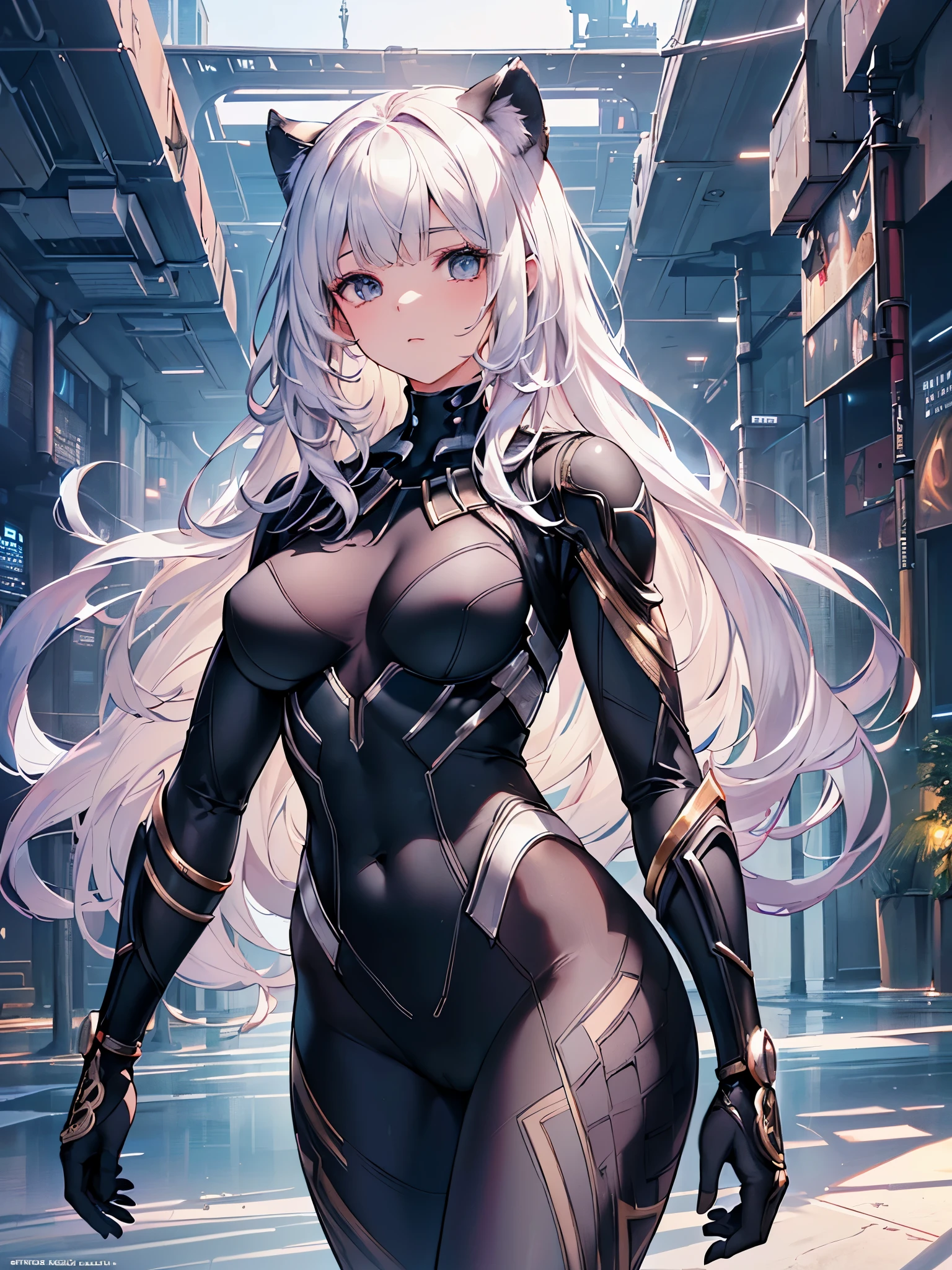 ((highest quality)),(ultra high resolution),(Super detailed),(detailed description),((The best CG)),(best work of art),super precision art,amazing drawing art,(Sci-fi art with precise details:1.5), (adult women:1.8),black panther bodysuit
