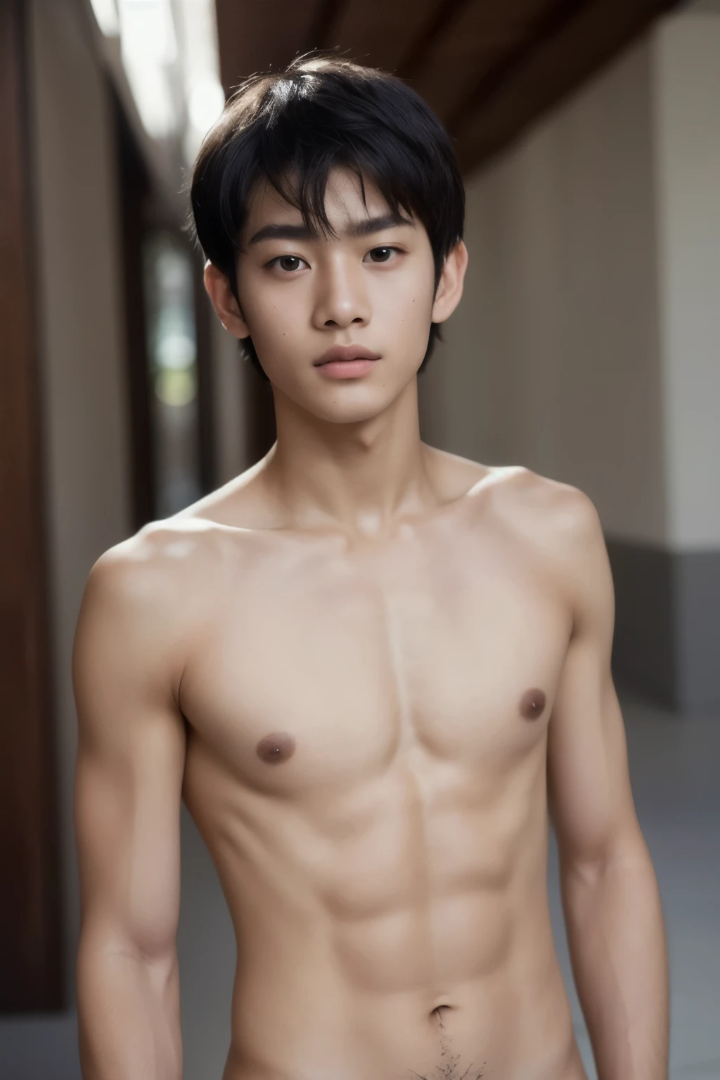 ((highest quality, 16k)), Beautiful man with perfect body in focus, beautiful abs, (School: 1.2), Highly detailed face and skin texture, fine eyes, double eyelid, sexy, black skin, tanned body, Completely naked with all clothes removed,swimsuit,,Cute young Jnese boy,((Completely naked)),Highly detailed male penis、Highly detailed penis texture、Highly detailed penis glans texture