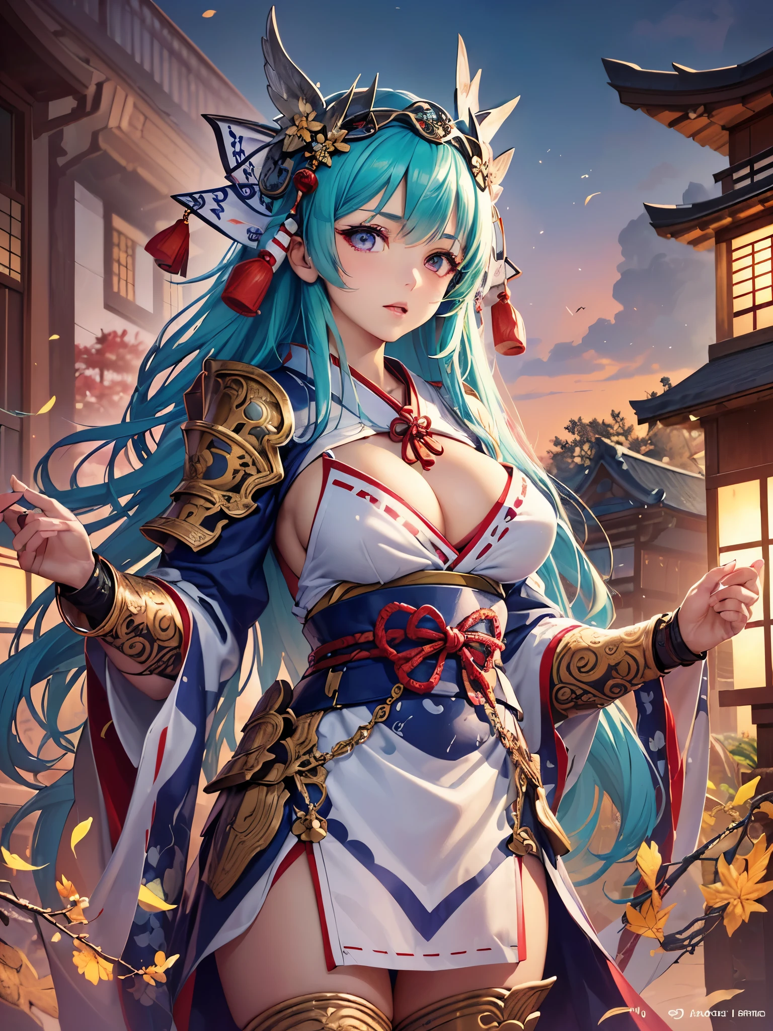 ((highest quality)),(ultra high resolution),(Super detailed),(detailed description),((The best CG)),(best work of art),super precision art,amazing drawing art,(Japanese-inspired fantasy art with intricate detail:1.5), (adult women:1.8),(Shrine Maiden Warrior:1.6),(Armor based on shrine maiden attire:1.6)