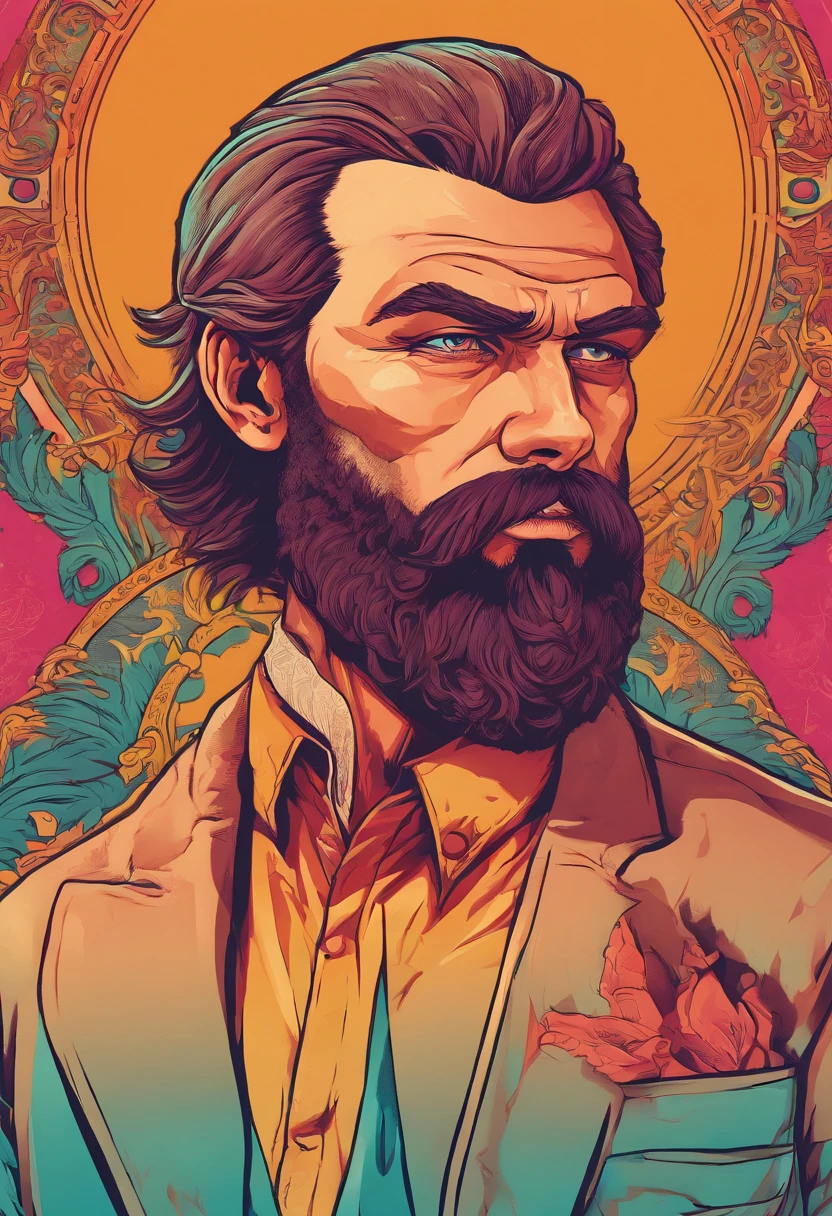 Contour du visage et de la barbe du sage avec le style du philosophe grec barbu dans le musée. atmosphère sombre, high contrast of light and'ombre, illustration professionnelle