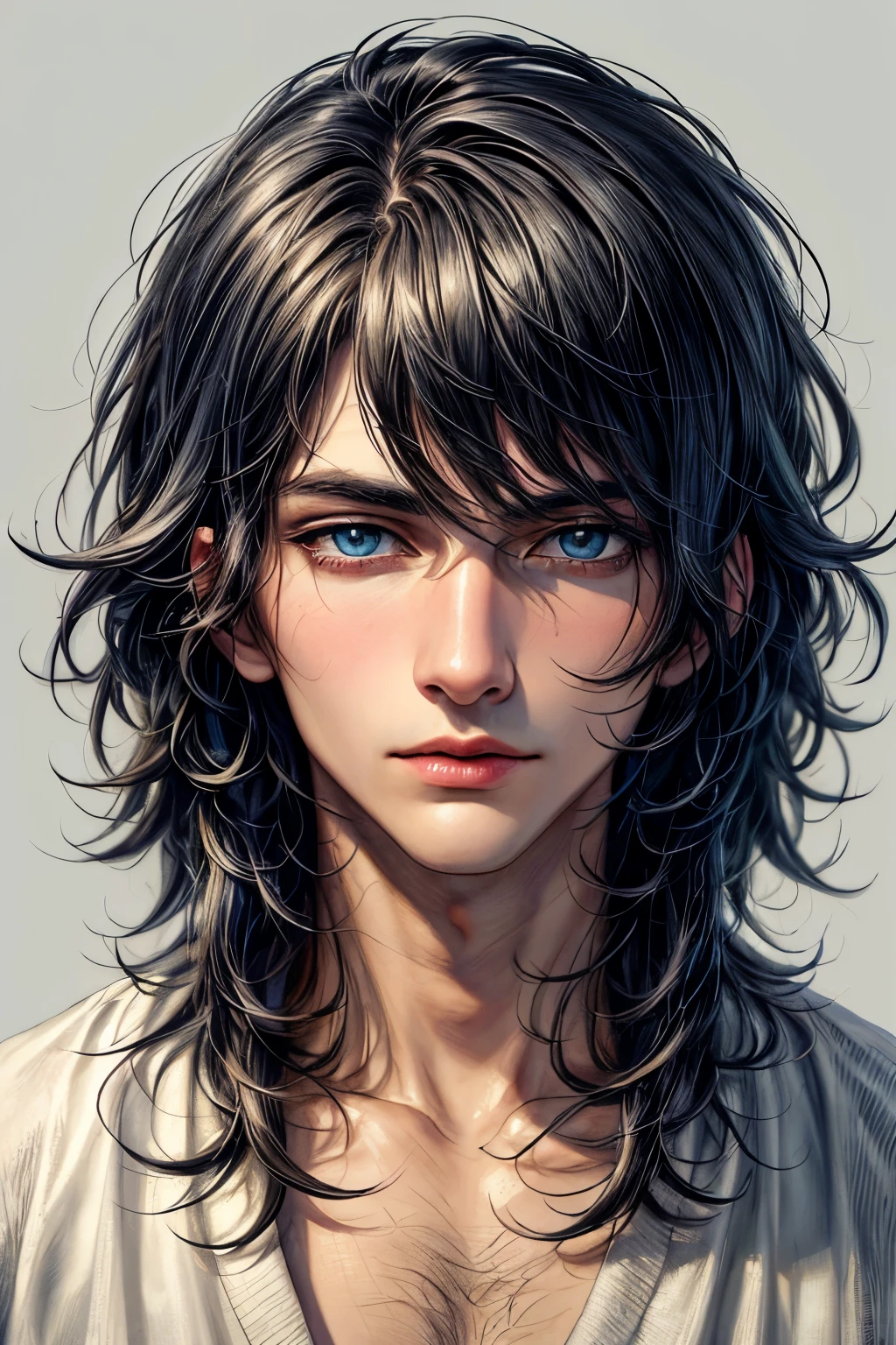 ((best quality)), ((masterpiece)), (detailed), perfect face, Male, Black Hair, Blue eyes