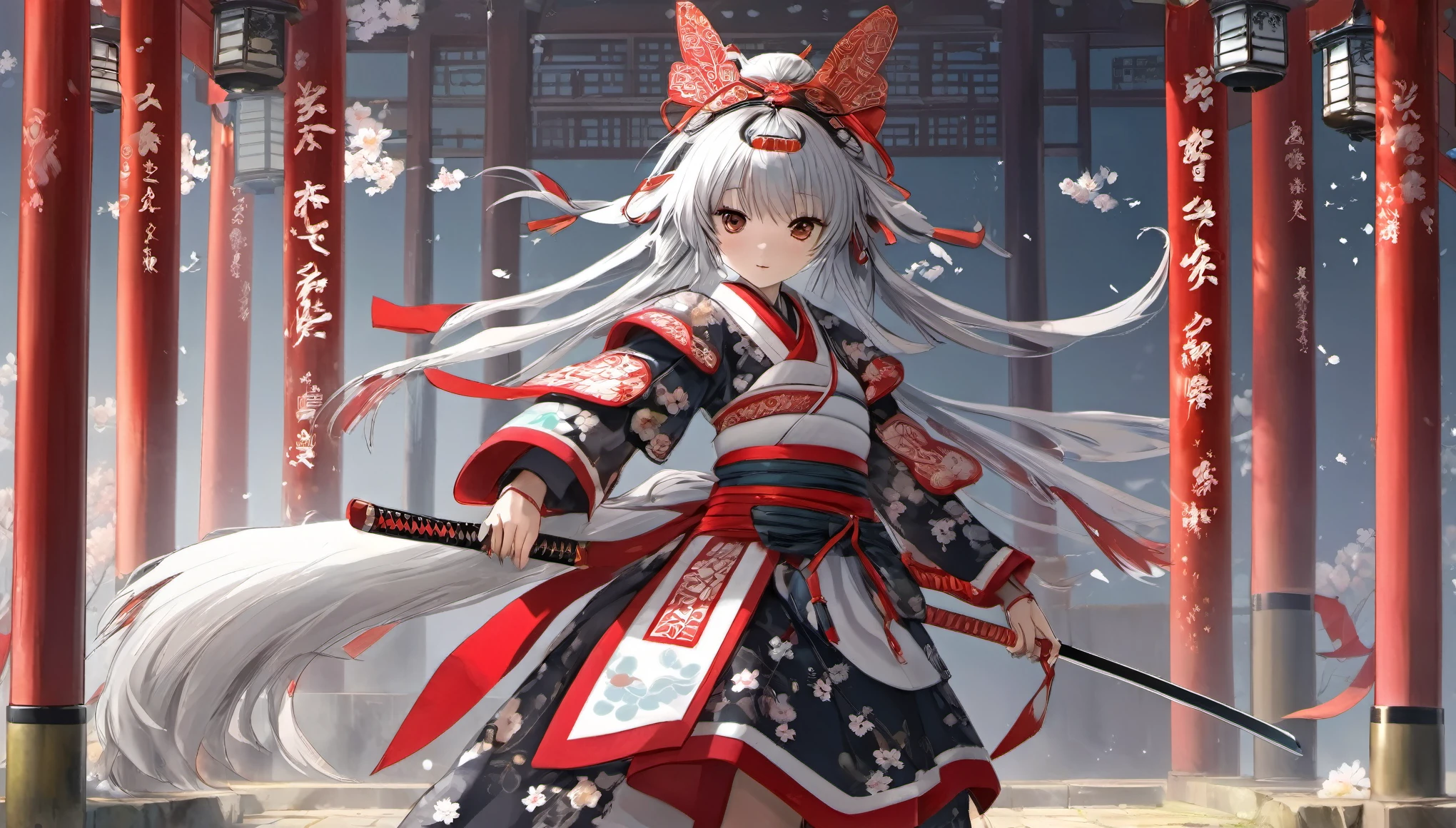 ((highest quality)),(ultra high resolution),(Super detailed),(detailed description),((The best CG)),(best work of art),super precision art,amazing drawing art,(Japanese-inspired fantasy art with intricate detail:1.5), (adult women:1.8),(Shrine Maiden Warrior:1.6),(Armor based on shrine maiden attire:1.6),(naginata:1.4), fantasy, Faint light lantern