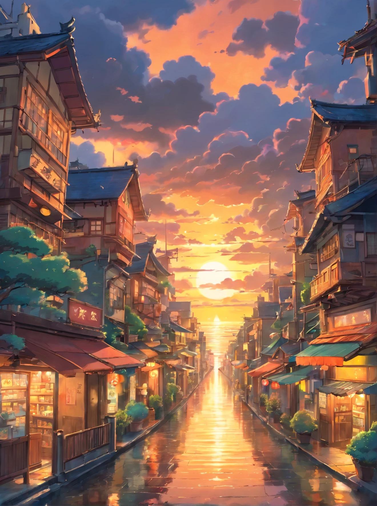 scifi city surrounded by storm clouds at sunset  (retrotide:1) 