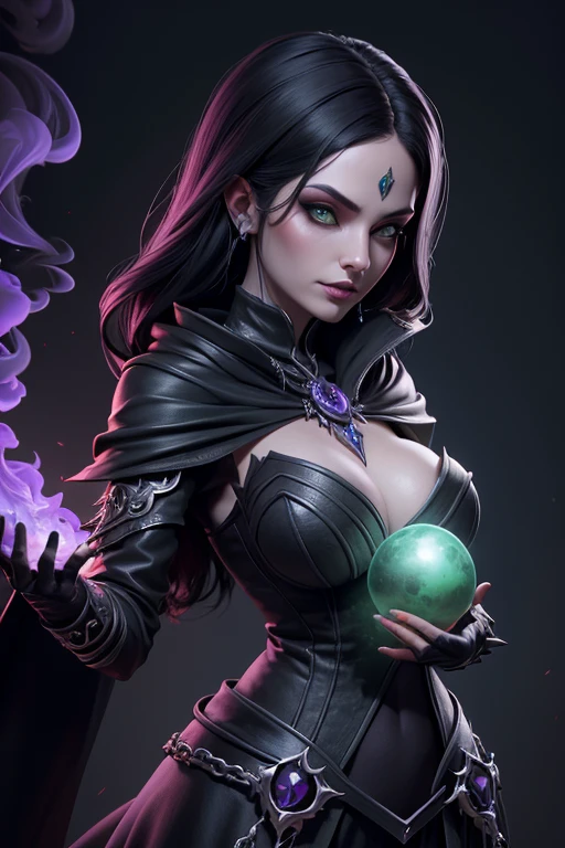 a woman in a black outfit holding a green orb of smoke, necromancer sorceress, beautiful necromancer, diablo 4 lilith, female necromancer, dark fantasy style art, portrait of a female necromancer, diablo 4 queen, dark fantasy character design, diablo digital concept art, dark witch character, detailed digital 2d fantasy art