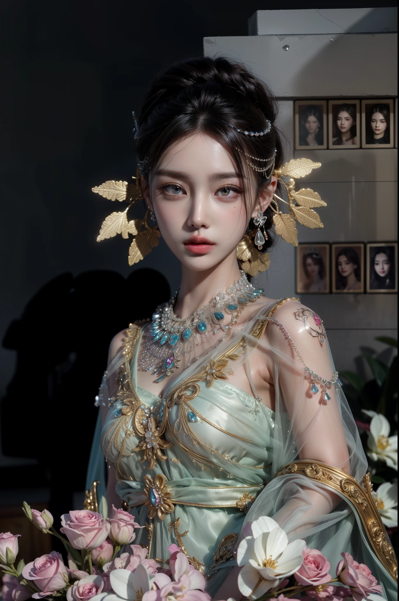 Royal sister,exquisite eyes,Frozen queen,put the crown on your head,Detailed facial expressions body,tall figure,Gorgeous,Leg length,4K,HD,Sensual,translucent lace,白皙plump figure,pretty face,Little cherry mouth,beautiful and delicious(3D royal sister),plump figure,gloss gel coat,Queen in luxurious dress,Crystal Gem Crown,Necklace jewelry,black tattoo(whole body),The tattoo is very three-dimensional,Gorgeous and intricate tattoo designs,tattoo queen,8k超HD,Ultra-clear portrait,Like Fan Bingbing's face