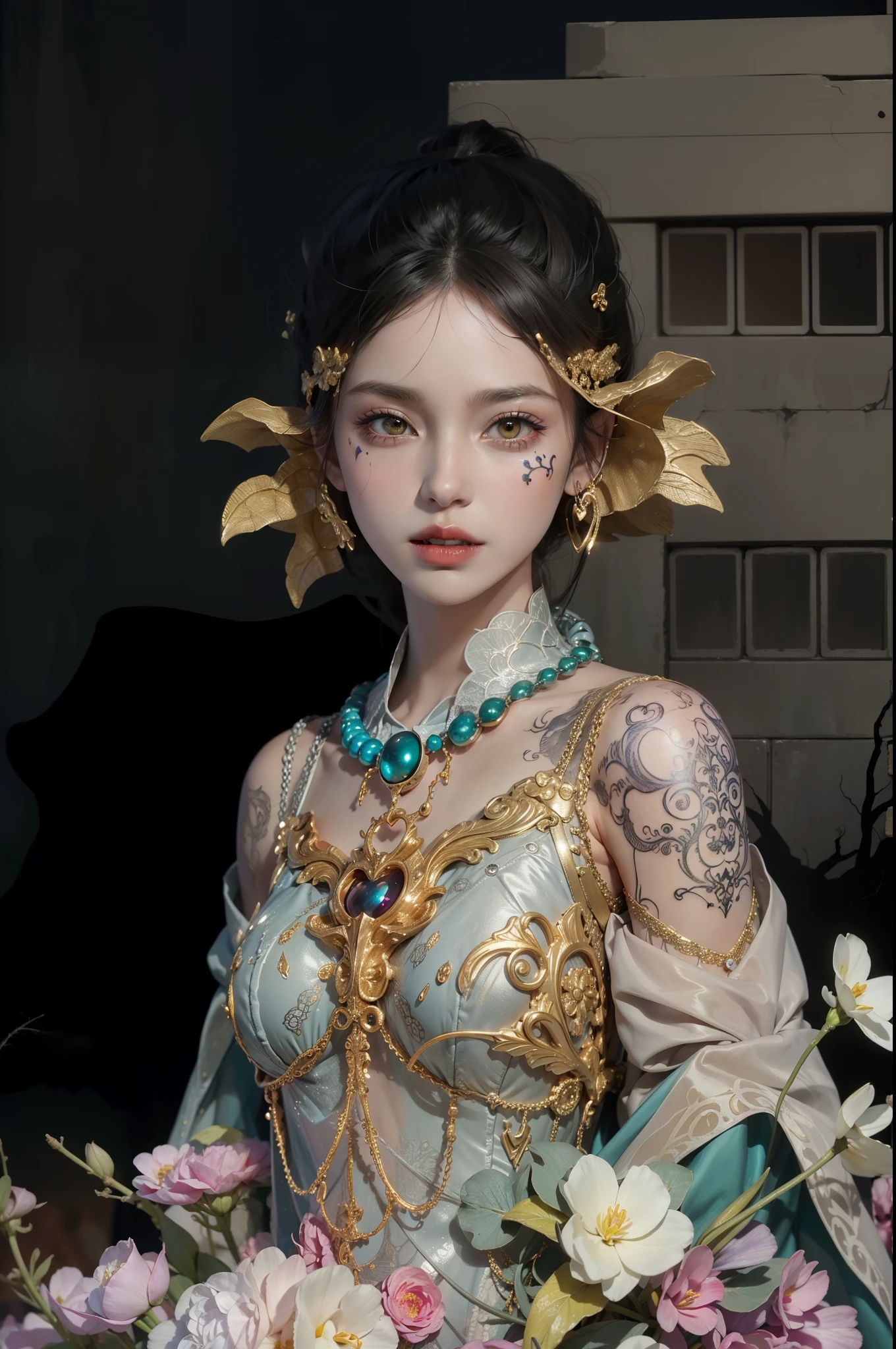 Detailed image quality,pandora witch,wing, succubus theme,堕落Angel,Excellent,scary,secret horror,tentacle,have eyes,uncanny valley effect,little beast blood moon,skeleton,vampire,Hellfire,Dark Queen,Angel,magician magic witch,black tattoo(whole body),The tattoo is very three-dimensional,Gorgeous and intricate tattoo designs,many flowers