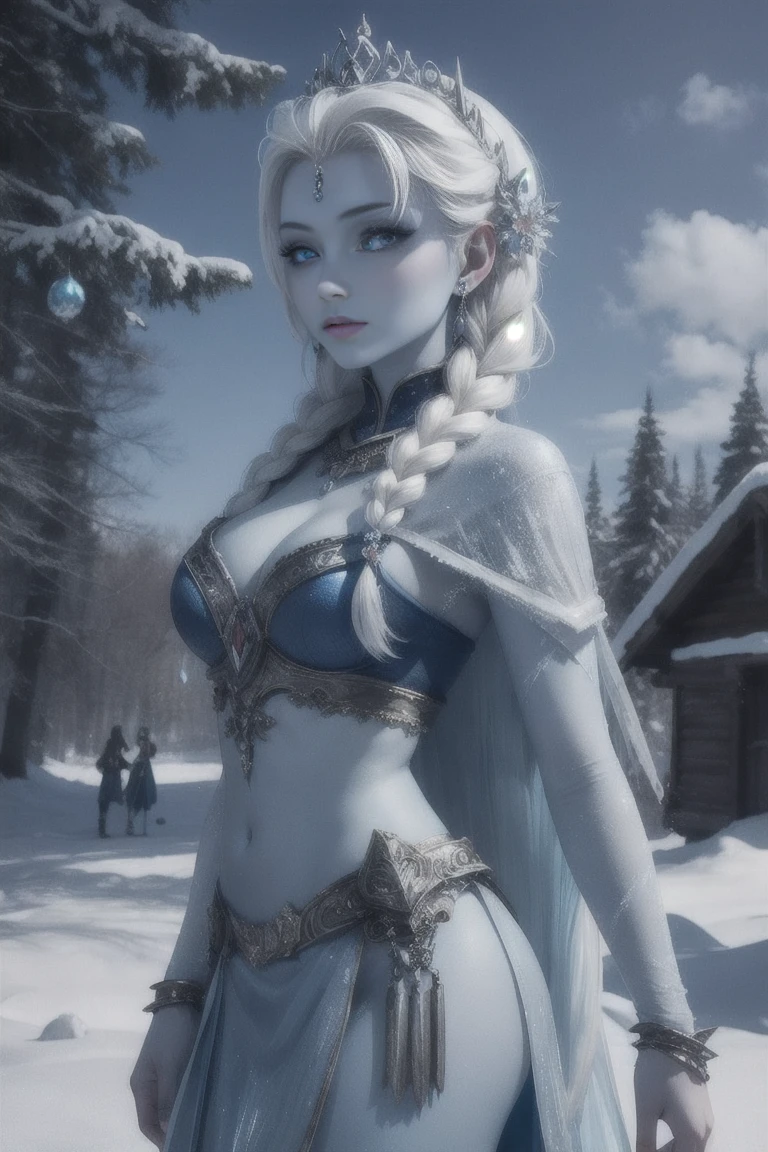 Blue skin, Frozen princess, rare, ice maiden, shiva armor, beautiful women, long icy hair, icy eyes, blue skin, winter village,