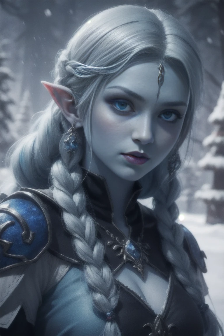 Blue skin, Frozen Zelda , rare, ice maiden, shiva armor, beautiful women, long icy hair, icy eyes, blue skin, winter village,