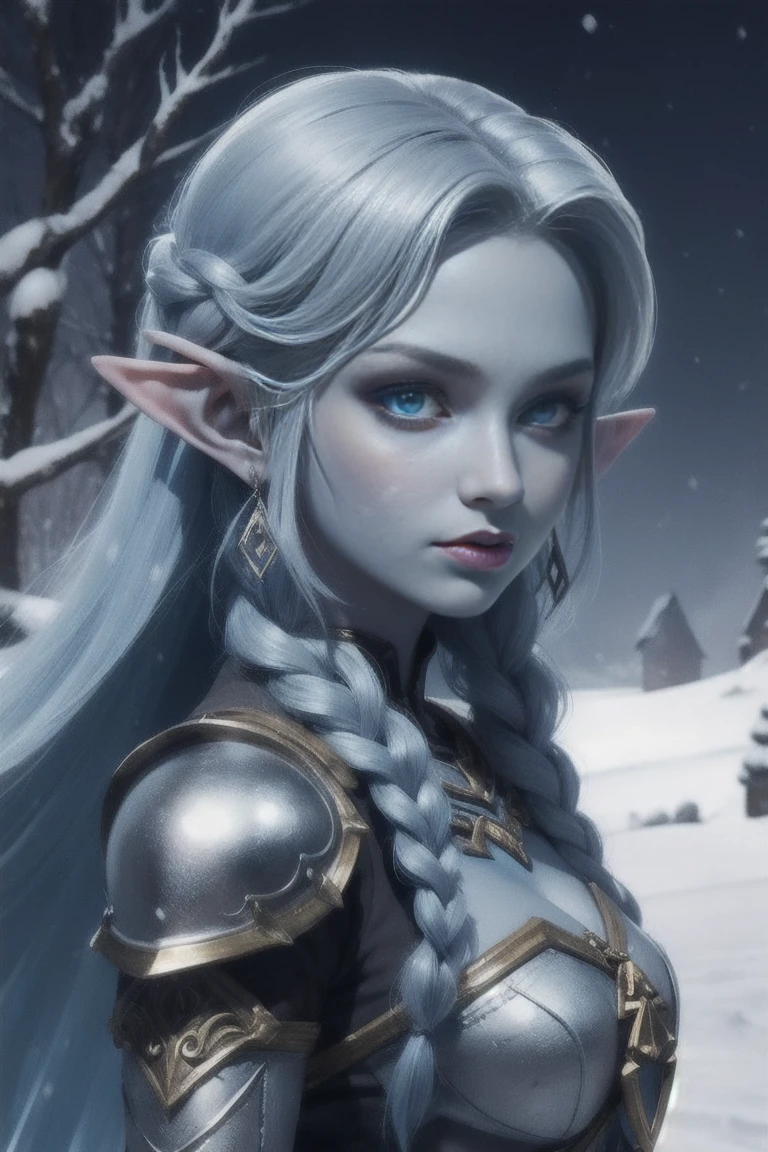 Blue skin, Frozen, Princess Zelda , rare, ice maiden, shiva armor, beautiful women, long icy hair, icy eyes, blue skin, winter village,