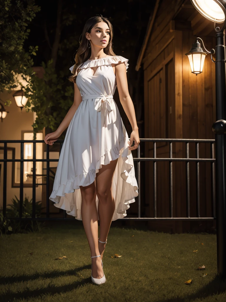 woman, fence dress, studio lights