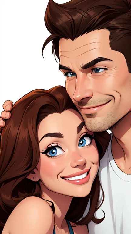 Cartoon style digital illustration couple smoldering happy man and woman with beautiful smile Cartoon style digital illustration white background