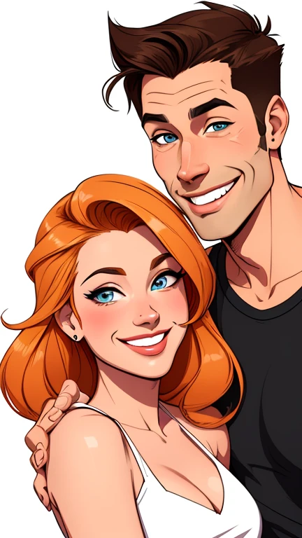 Cartoon style digital illustration couple smoldering happy man and woman with beautiful smile Cartoon style digital illustration white background