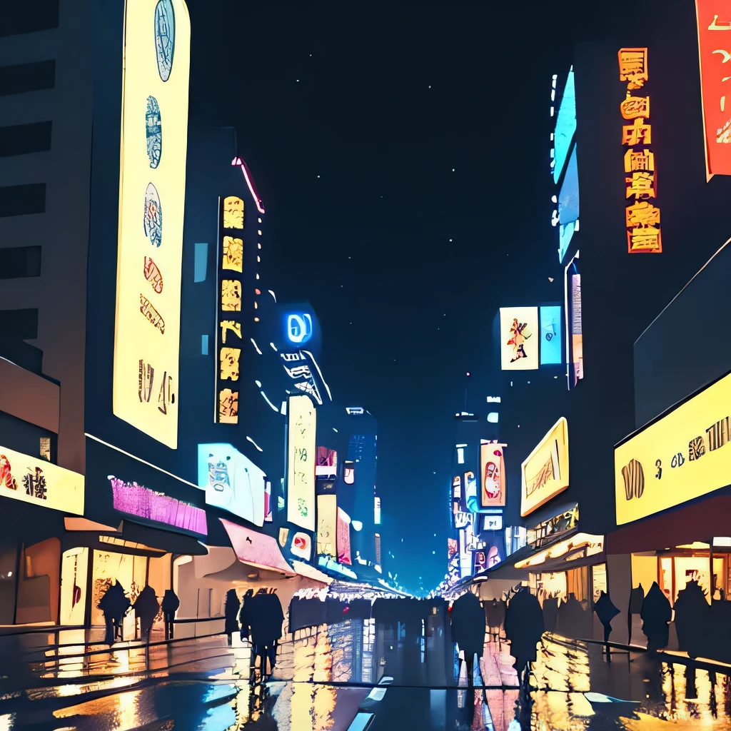 (best quality,4k,8k,highres,masterpiece:1.2),ultra-detailed,realistic,cityscape,night lights,dynamic, bustling streets,tall skyscrapers,reflections on wet pavement,glowing neon signs,vibrant nightlife,shimmering city lights,traffic trails,moonlit sky,fast-paced,energetic,urban,metropolis,dazzling,modern architecture,streets lined with shops and restaurants,people walking by in fashionable attire,hustle and bustle,life in the city,excitement,flashing billboards,spectacular view from a rooftop,twinkling stars。