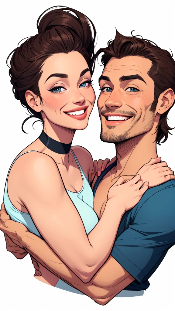 Happy man and woman couple with beautiful smile Cartoon style digital illustration white background