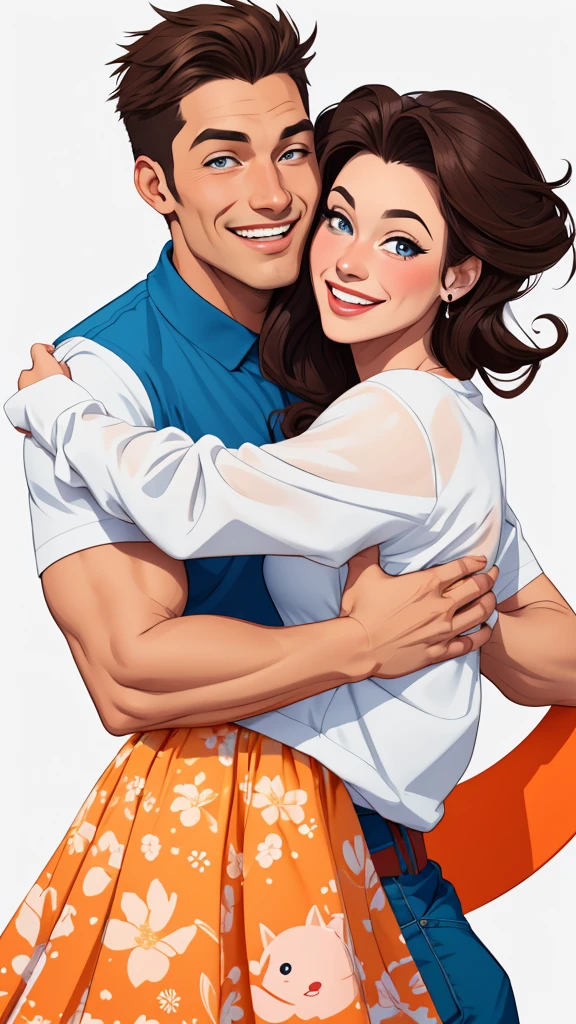 Happy man and woman couple with beautiful smile Cartoon style digital illustration white background 