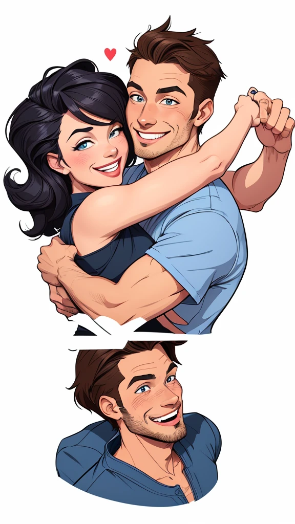 Happy man and woman couple with beautiful smile Cartoon style digital illustration white background 