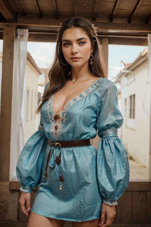 a vida imita a arte (obra de arte, Foto CRU, editorial de moda) Uma mulher, peruca branca, bufante, tiro escuro, rococo, serafins, vestido transparente, pearls, painted scenery, nuvem desapareceu, Film grain, cores suaves, fotografia, realistic epic, olhos azuis, Enigmatic smile, peito enorme, rosto detalhado, foco suave