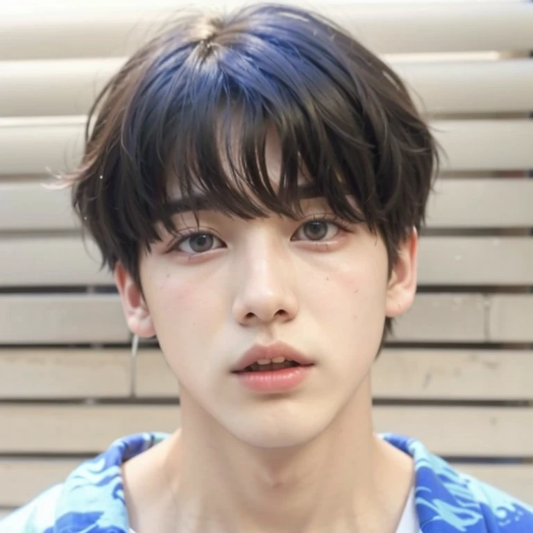 un primer plano de una persona con un collar y un collar, jungkook, Cai Xu Kun, yoongi de pelo negro, foto de perfil en la cabeza, jinyoung shin, inspirado en Kun Can, hyung tae, kim doyoung, 1 7-year-old boy with a thin face, El chico tiene el pelo negro corto., kim taejin, taken in the early 2020s, con el mismo peinado