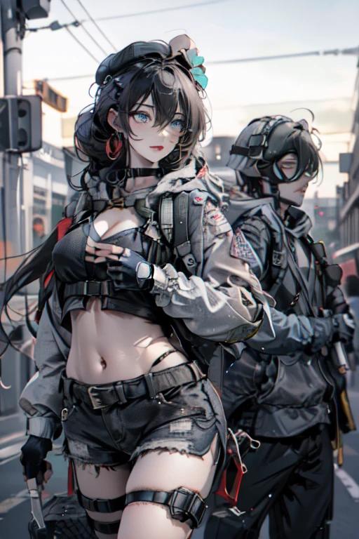 19 years old, (milf:0.8), (solo:1.5), (sfw:1.25), sexy breast, beautiful breasts, (medium tits:0.8), thin waist, big ass:1.0, Raised sexy, (black beret,black military jacket, open clothes, cleavage, midriff, black shorts, black thighhighs, thigh strap, fingerless gloves, single glove:1.2), blue eyes, light smile, big , Revimpling fabric, earrings, Hand gloves, detailed face,(hold a cigarette:1.1),long hair,side ponytail,hair between eyes,bangs,detailed and beautiful eyes,beautiful detailed lips,Rolling her eyes,manner,hair over one eye, (ultra high resolution, 8K RAW photo, photo realistics, thin outline:1.3, clear focus), best qualtiy, natural lighting, textile shading, field depth, (Bright pupils, fine detailed beautiful eyes with highlight:1.3, high detailed face), Red lip, fine realistic skins:1.1, looking down viewers:1.3, (dynamic angle:1.3, front view:1.1, breast focus:1.3, from above:1.2), (dynamic posing:1.5, sexy posing:1.2),Youghal, side lock, hair ornaments,nice,garden background,artistic rendering,Super detailed,(highest quality,4k,8K,High resolution,masterpiece:1.2),Bright colors,studio lighting ,at military base in usa