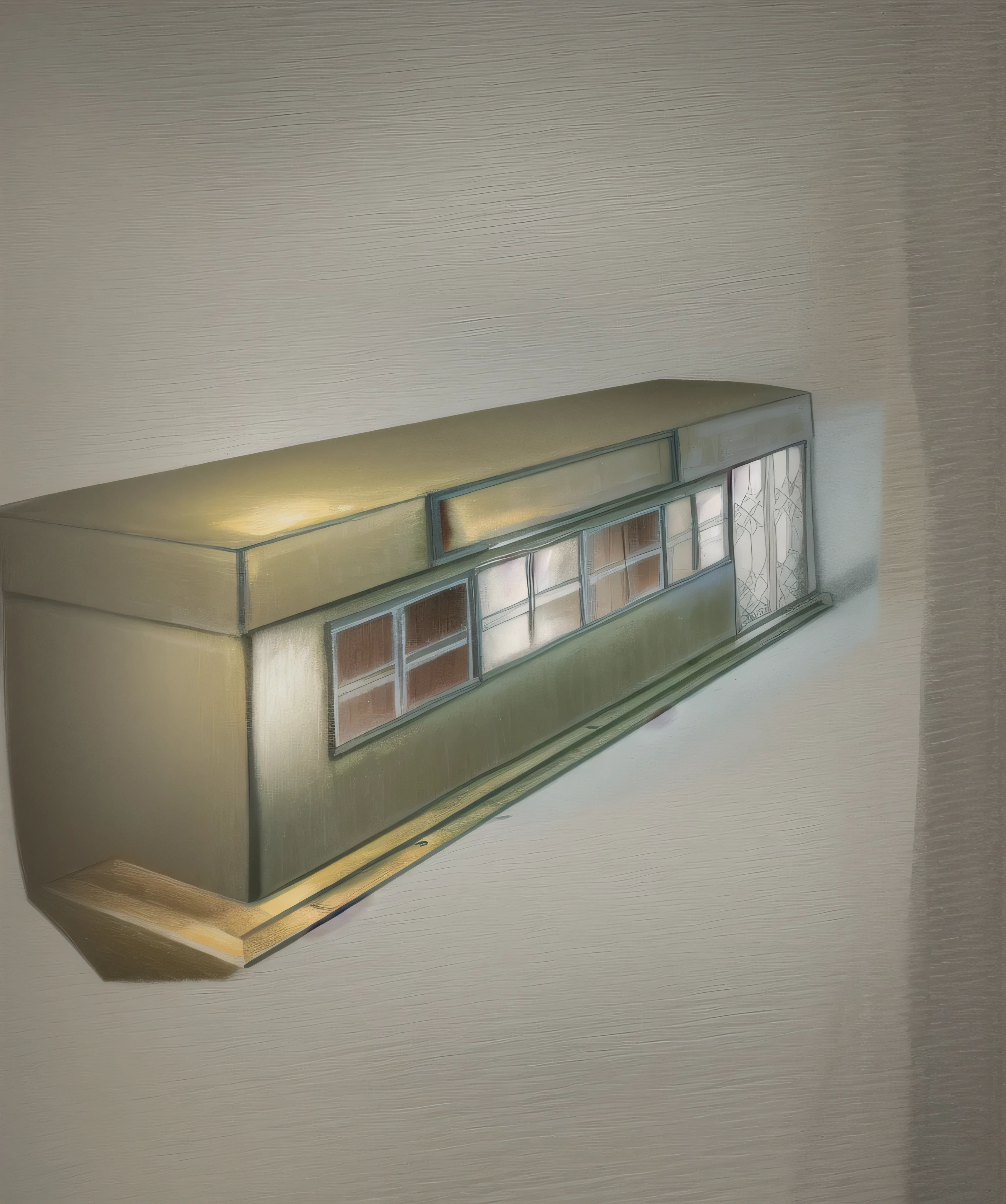 drawing of a train car with a window and a sign on the side, commercial illustration, artwork of a building, concept drawing, rendered, concept illustration, conceptual rendering, digital rendering, full color drawing, artists impression, rendered illustration, digitally painted, a digital rendering, rendering, architectural illustration, digitally drawn, concept artwork, detailed 2d illustration, full color illustration