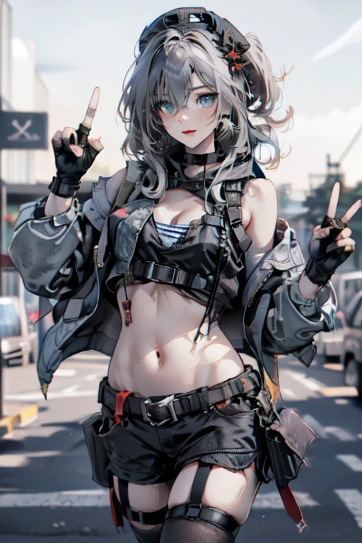  19 years old, (milf:0.8), (solo:1.5), (sfw:1.25), sexy breast, beautiful breasts, (medium tits:0.8), thin waist, big ass:1.0, Raised sexy, (black beret,black military jacket, open clothes, cleavage, midriff, black shorts, black thighhighs, thigh strap, fingerless gloves, single glove:1.2), blue eyes, light smile, big , Revimpling fabric, earrings, Hand gloves, detailed face,(hold a cigarette:1.1),long hair,side ponytail,hair between eyes,bangs,detailed and beautiful eyes,beautiful detailed lips,Rolling her eyes,manner,hair over one eye, (ultra high resolution, 8K RAW photo, photo realistics, thin outline:1.3, clear focus), best qualtiy, natural lighting, textile shading, field depth, (Bright pupils, fine detailed beautiful eyes with highlight:1.3, high detailed face), Red lip, fine realistic skins:1.1, looking down viewers:1.3, (dynamic angle:1.3, front view:1.1, breast focus:1.3, from above:1.2), (dynamic posing:1.5, sexy posing:1.2),Youghal, side lock, hair ornaments,nice,garden background,artistic rendering,Super detailed,(highest quality,4k,8K,High resolution,masterpiece:1.2),Bright colors,studio lighting ,at military base in usa
