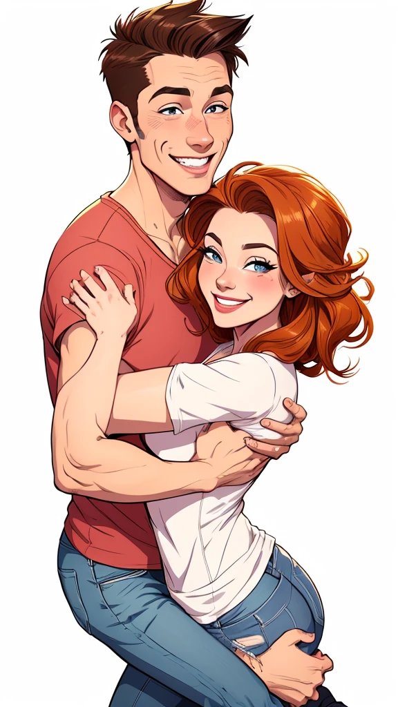 Couple style digital illustration White background of happy man and woman with beautiful smile Cartoon style digital illustration White background Cartoon style happy couple in love