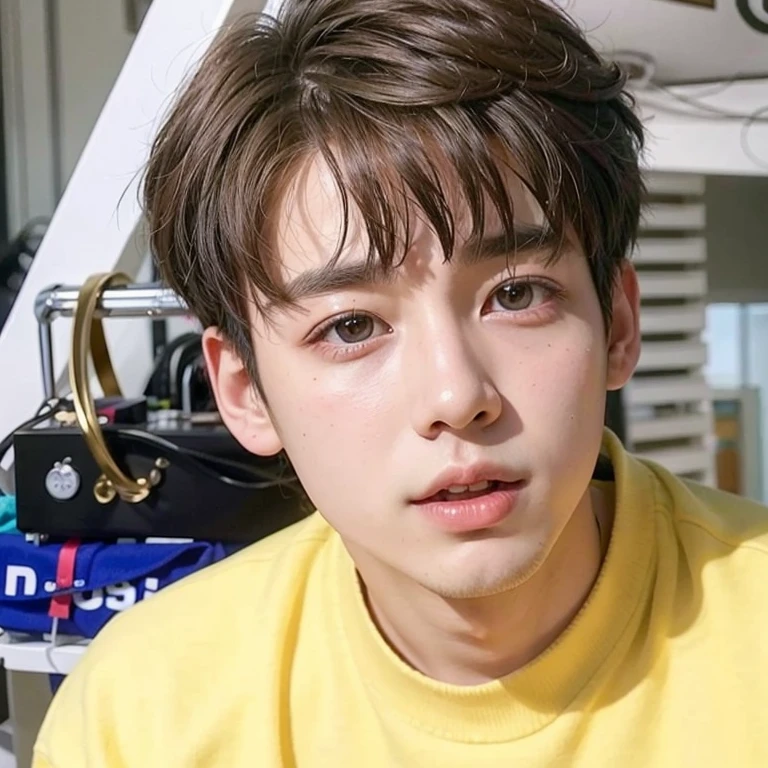 un primer plano de una persona con un collar y un collar, jungkook, Cai Xu Kun, yoongi de pelo negro, foto de perfil en la cabeza, jinyoung shin, inspirado en Kun Can, hyung tae, kim doyoung, 1 7--old with a thin face, El chico tiene el pelo negro corto., kim taejin, taken in the early 2020s, con el mismo peinado