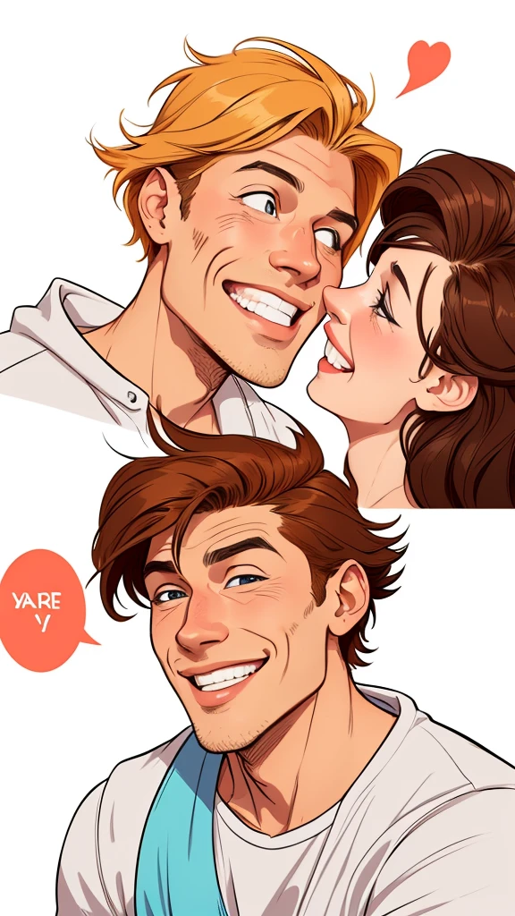 Happy man and woman couple with beautiful smile Cartoon style digital illustration white background
