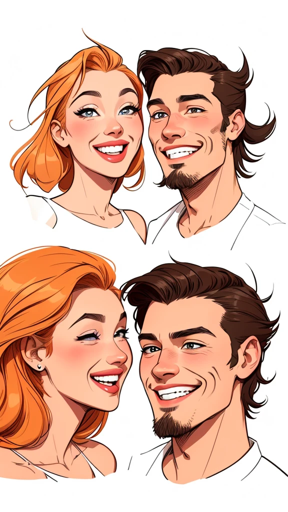 Couple style digital illustration White background of happy man and woman with beautiful smile Cartoon style digital illustration White background Cartoon style happy couple in love 