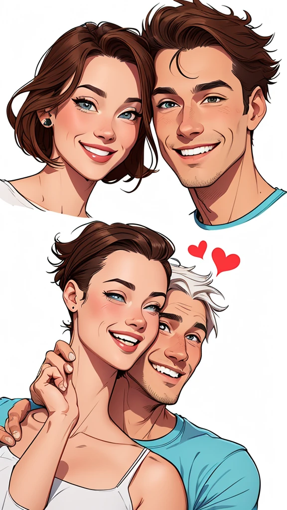 Happy man and woman couple with beautiful smile Cartoon style digital illustration white background 