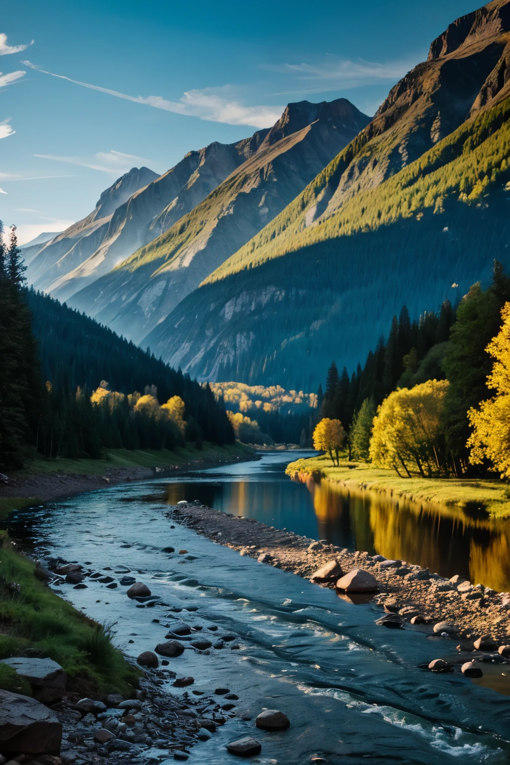 Mountain, river, wood,Natural landscape