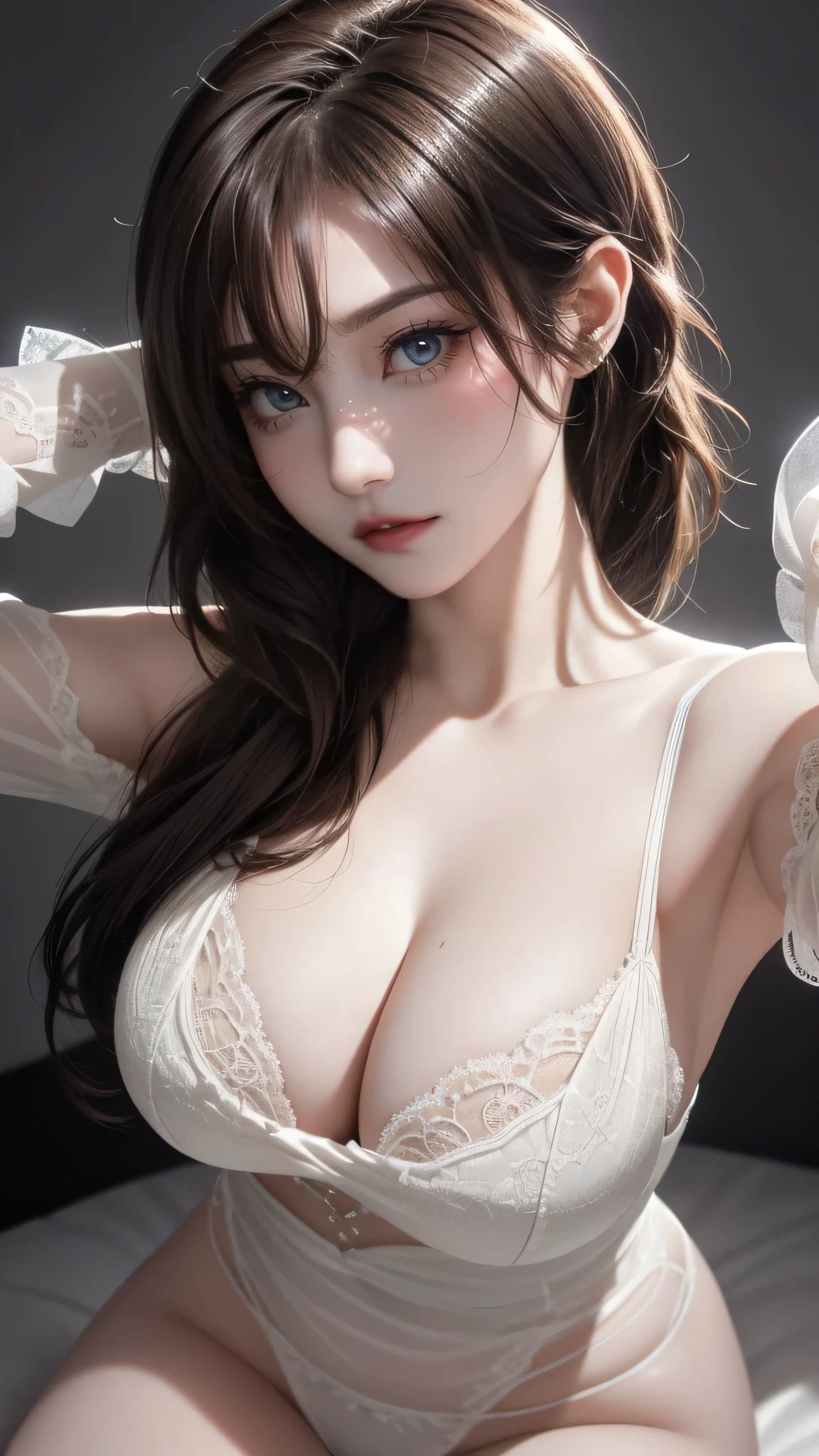 (overhead shot:1.2),nsfw,(porn image),(breast squeeze:1.2),(lying),(on back),(spread legs),1girl,(ultra detailed skin),curvy,,beautiful breasts,(large breasts),pale skin,pointy breasts,erect nipples,(fantasy art,Highest image quality,Hyperrealist portrait,(8k),ultra-realistic,best quality, high quality, high definition, high quality texture,high detail,beautiful detailed,fine detailed,extremely detailed cg,detailed texture,a realistic representation of the face,masterpiece,Sense of presence,Dynamic,bold),(ultra thin hair),(ultra soft hair),Swept long bangs,extra light coppery amber hair,hair over one eye,clothed,