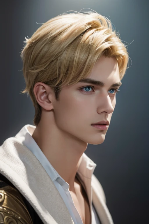 Photorealistic, ((best quality)), ((masterpiece)), (detailed), masculine portrait of a young dark medieval prince, 18-year-old male models, professional lighting, dramatic light, handsome 1boy , (thin lips:1.3), masterpiece, pale skin,(strong jaw:1), Portrait of a 18 year old young man, medieval clothing holder, medieval European prince clothing, white skin, extremely pale skin, blonde boy, european boy, blonde hair, nordic young boy, nordic blonde, handsome supermodel, Greek profile, young greek god, sublime beauty, delicate facial features, beautiful facial features, Greek face, strong jaw, attractive boy, , cinematographic, best quality, sharpness, focus on the boy, anatomical perfection, golden ratio, commercial, perfect symmetry, facial symmetry, body symmetry, cinematographic light, ultra detailed, hyper realistic, strong jaw, beautiful eyes, cinematographic portrait, cinematographic quality, short hair
