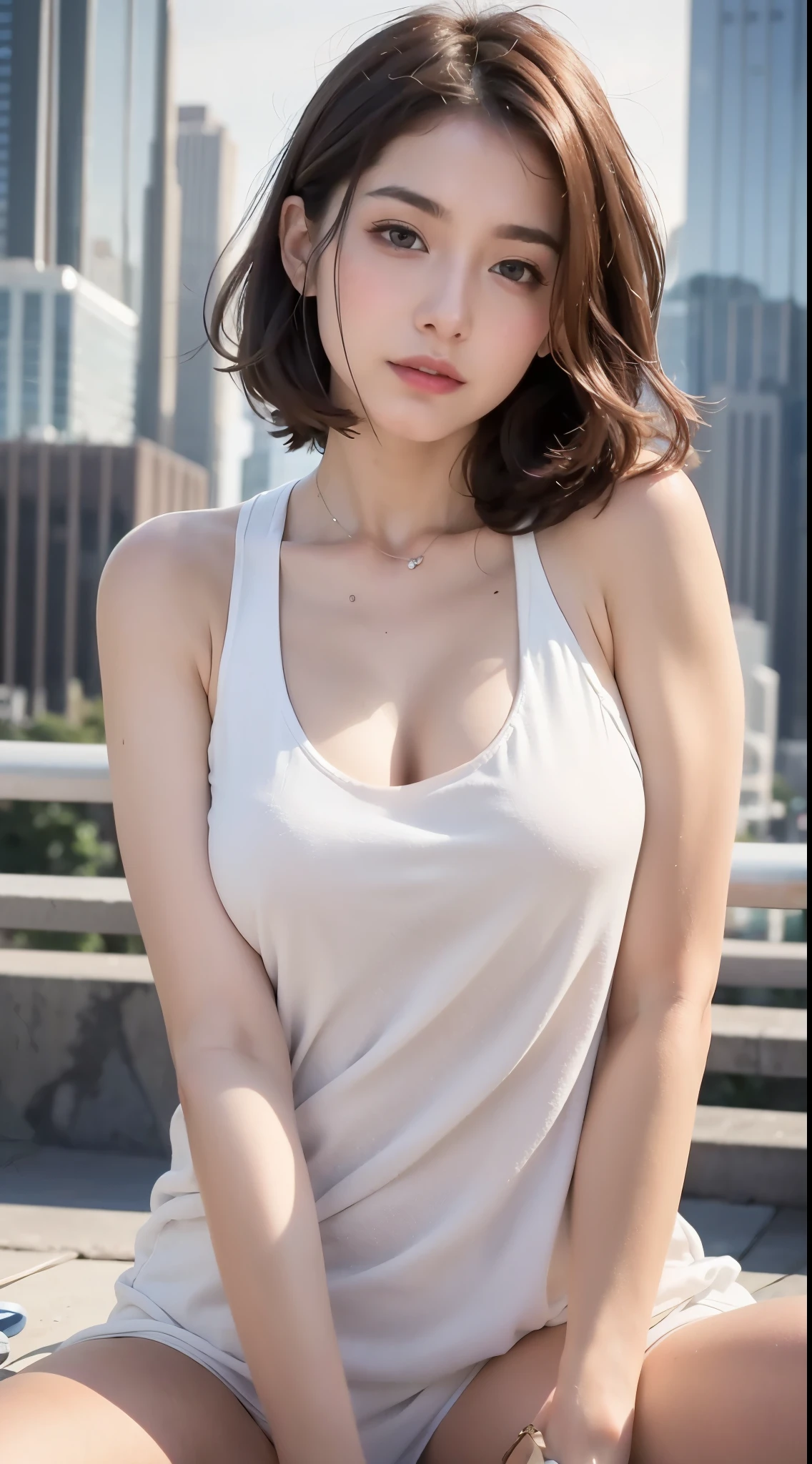 sleeping in bed, spread your legs, mix 4, (8K, Raw photo, highest quality, masterpiece: 1.2), (realistic, photorealistic: 1.37), 1 girl, cute, cityscape, night, rain, Wet, professional lighting, photon mapping, radio city, Physically based rendering, gradient brunette hair, short curly hair, good looking, girly, white ball set, excellent image quality, High resolution, 1080p, (clean face), (Detailed facial description), (Detailed hand explanation), (masterpiece), (Detailed CG), extreme light and shadow, messy hair, masterpiece, Rich details, (exquisite features), (best image quality), (masterpiece), (pay attention to details), I'm looking forward to seeing it, delicate clavicle