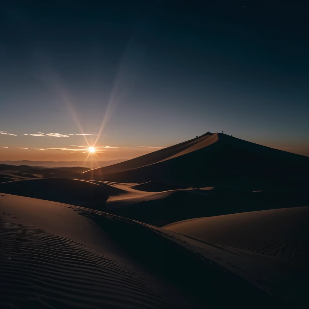 highest quality, masterpiece, ultra high resolution, (realistic:1.4), Raw photo, off shoulder, in the dark, deep shadow, discreet key, cold light, Where you can see the Telis cloud,sand漠の風景、Desert Rose、sand、Just after sunset、Clouds at night、