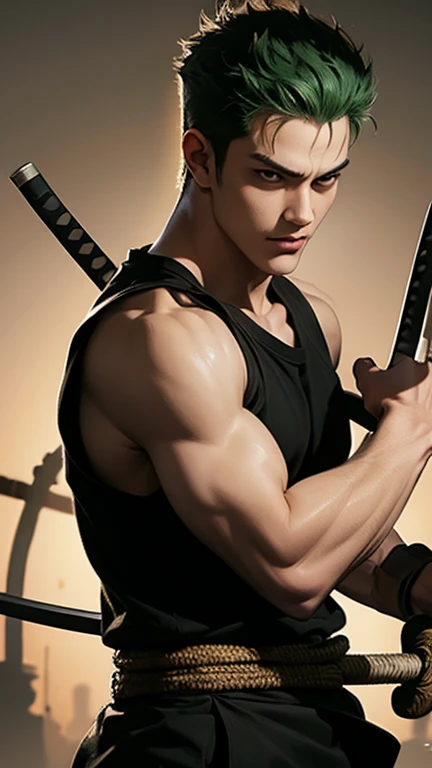 Perfect picture of roronoa zoro with his 3 swords in hd quality.