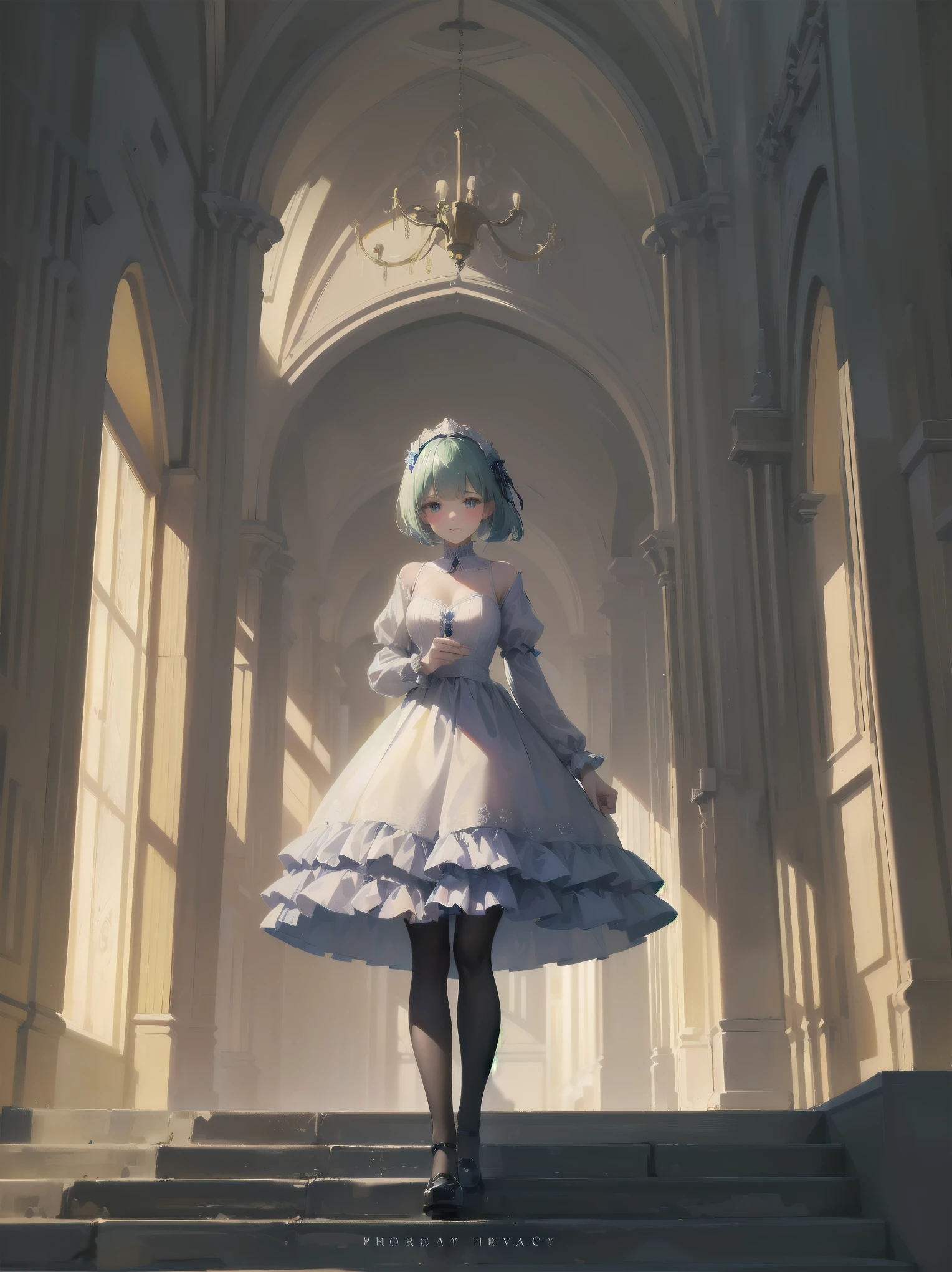 bride: wedding ring shining on ring finger Fusion of medieval European fashion Emphasis on elements of cuteness and adoration Posed illustration of the overwhelming cuteness of the character in the foreground Overwhelming architectural and cityscape background Ultra-detailed, rich, contemporary interpretation of medieval Europe and fantasy world Realistic textures, Professional artistic shading and light sources, scene-like cinematography and effects, depth of subject One beautiful girl, super cute, bob cut, side ponytail, perfect anatomy
Colours: pastel, white, pale purple, blue, gingham check
Materials: chiffon, lace, satin, velvet, etc. Silhouette: fluffy skirt, A-line, long length
Decoration: frills, ribbons, lace, pearls, embroidery etc. Coordinates Romantic princess: pastel dress, lace blouse, fluffy skirt, ribbon hair accessory, black tights Add accessories and accessories to personalise.